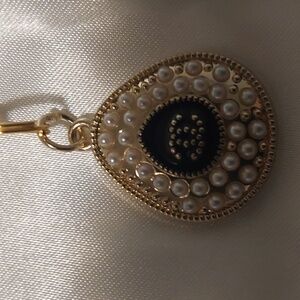 New CC Gold Pearl Paper Clip Pendant Necklace